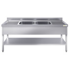 Plonge inox 2 bacs - 2000 x 700 mm égouttoir droite et gauche ECO / GOLDINOX 