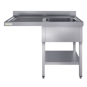 Plonge lave-vaisselle inox 1 bac - 1400 x 600 mm égouttoir gauche ECO / GOLDINOX