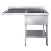 Plonge lave-vaisselle inox 1 bac - 1400 x 600 mm égouttoir gauche PREMIUM / GOLDINOX