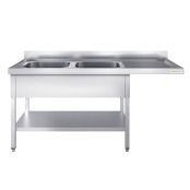 Plonge lave-vaisselle inox 2 bacs - 1600 x 600 mm égouttoir droit PREMIUM / GOLDINOX