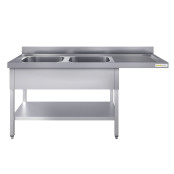 Plonge lave-vaisselle inox 2 bacs - 1800 x 600 mm égouttoir droite ECO / GOLDINOX