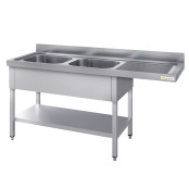 Plonge lave-vaisselle inox 2 bacs - 1800 x 600 mm égouttoir droite ECO / GOLDINOX