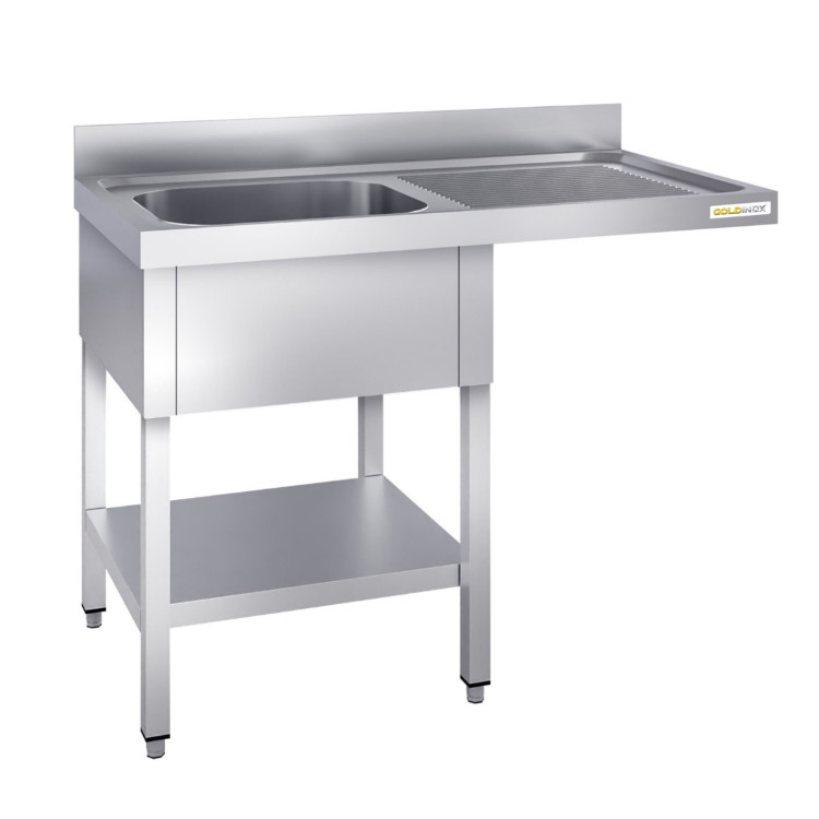 Plonge lave-vaisselle inox 1 bac - 1400 x 700 mm égouttoir droite PREMIUM / GOLDINOX