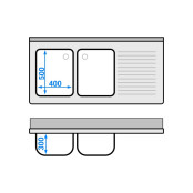 Plonge lave-vaisselle inox 2 bacs - 1600 x 700 mm égouttoir droite PREMIUM / GOLDINOX
