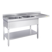 Plonge lave-vaisselle inox 2 bacs - 1800 x 700 mm égouttoir droite PREMIUM / GOLDINOX