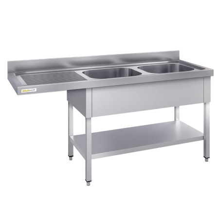 Plonge lave-vaisselle inox 2 bacs - 1600 x 700 mm égouttoir gauche ECO / GOLDINOX