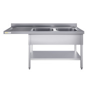 Plonge lave-vaisselle inox 2 bacs - 1600 x 700 mm égouttoir gauche ECO / GOLDINOX