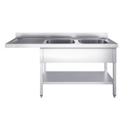 Plonge lave-vaisselle inox 2 bacs - 2000 x 700 mm égouttoir gauche PREMIUM / GOLDINOX