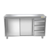 Meuble bas inox 1400 x 600 mm avec 3 tiroirs droit PREMIUM / GOLDINOX