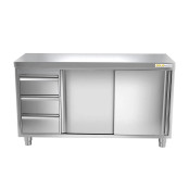 Meuble bas inox 1400 x 600 mm avec 3 tiroirs gauche PREMIUM / GOLDINOX