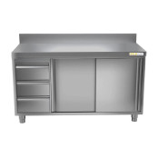 Meuble bas inox 1400 x 600 mm adossée avec 3 tiroirs gauche ECO / GOLDINOX