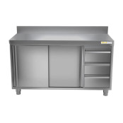 Meuble bas inox 1500 x 600 mm adossée avec 3 tiroirs droit ECO / GOLDINOX