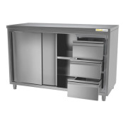 Meuble bas inox 1400 x 600 mm avec 3 tiroirs droit ECO / GOLDINOX