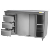 Meuble bas inox 1600 x 600 mm avec 3 tiroirs gauche ECO / GOLDINOX