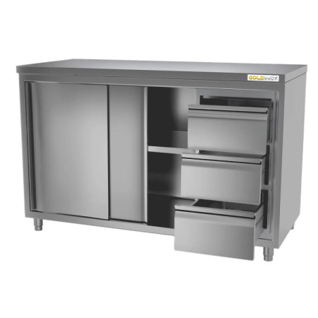 Meuble bas inox 1800 x 600 mm avec 3 tiroirs droit ECO / GOLDINOX