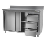 Meuble bas inox 1800 x 600 mm adossée avec 3 tiroirs droit ECO / GOLDINOX