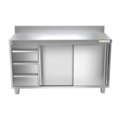 Meuble bas inox 2000 x 600 mm adossée avec 3 tiroirs gauche PREMIUM / GOLDINOX