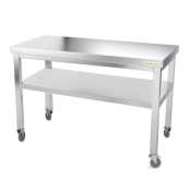 Table inox 1400 x 500 mm sur roulettes / GOLDINOX