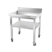 Table inox 500 x 500 mm adossée sur roulettes / GOLDINOX