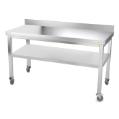 Table inox 1400 x 500 mm adossée sur roulettes / GOLDINOX