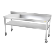 Table inox 1800 x 500 mm adossée sur roulettes / GOLDINOX