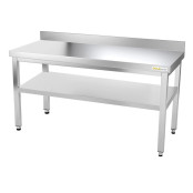 Table inox 1400 x 600 mm adossée avec renfort PREMIUM / GOLDINOX