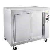 Meuble bas inox chauffant 1000 x 600 mm sur roulettes PREMIUM / GOLDINOX