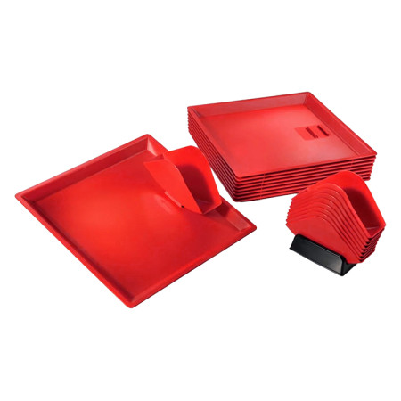 Kit complet de 15 plateaux + 15 pinces porte-sandwich - ROUGE