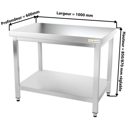 Table de travail en inox 1000 x 600 mm PREMIUM / GOLDINOX