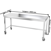 Table inox 2000 x 600 mm avec renfort sur roulettes / GOLDINOX