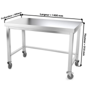 Table inox 1400 x 600 mm avec renfort sur roulettes / GOLDINOX