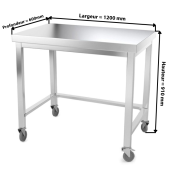 Table inox 1200 x 600 mm avec renfort sur roulettes / GOLDINOX