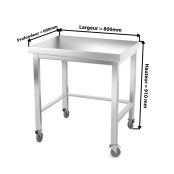 Table inox 800 x 600 mm avec renfort sur roulettes / GOLDINOX