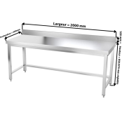 Table inox 2000 x 600 mm adossée avec renfort PREMIUM / GOLDINOX