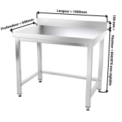 Table inox 1000 x 600 mm adossée avec renfort PREMIUM / GOLDINOX