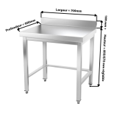 Table inox 700 x 600 mm adossée avec renfort PREMIUM / GOLDINOX