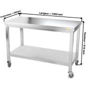 Table inox 1400 x 600 mm sur roulettes PREMIUM / GOLDINOX