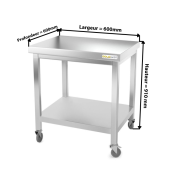 Table inox 600 x 600 mm sur roulettes PREMIUM / GOLDINOX