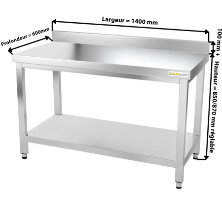 Table inox 1400 x 600 mm adossée PREMIUM / GOLDINOX