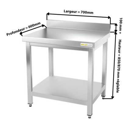 Table inox 700 x 600 mm adossée PREMIUM / GOLDINOX