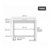 Table inox 600 x 600 mm adossée ECO / GOLDINOX