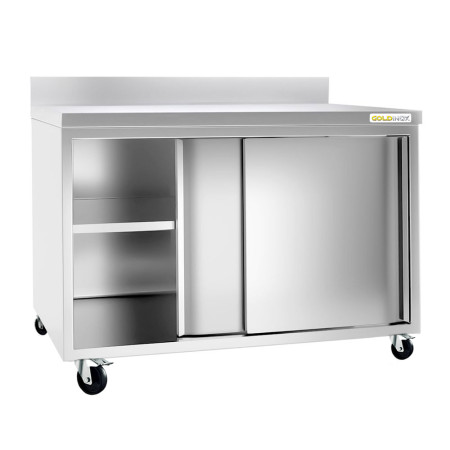 Meuble bas inox 2000 x 600 mm adossé sur roulettes PREMIUM FLEX / GOLDINOX