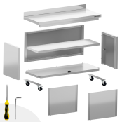 Meuble bas inox 2000 x 600 mm adossé sur roulettes PREMIUM FLEX / GOLDINOX