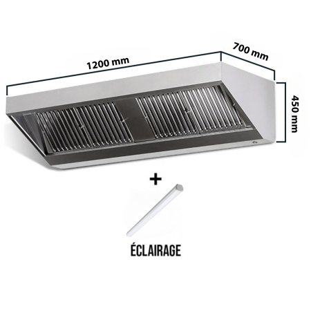 Hotte murale sans moteur 1200 x 700 x 400 mm avec éclairage, filtre et robinet de vidange PREMIUM / GOLDINOX