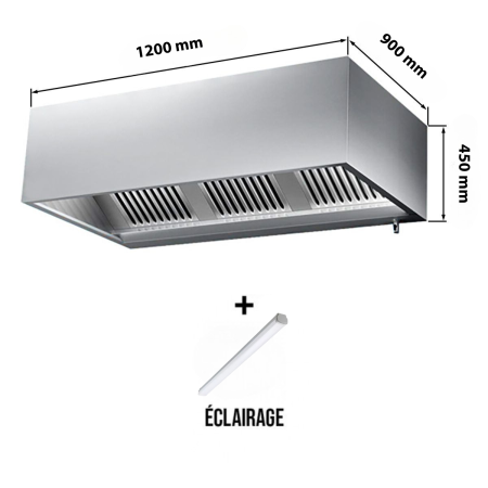 Hotte caisson sans moteur 1200 x 900 x 450 mm avec éclairage, filtre et robinet de vidange PREMIUM / GOLDINOX
