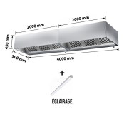 Hotte caisson sans moteur 4000 x 900 x 450 mm avec éclairage, filtre et robinet de vidange PREMIUM / GOLDINOX