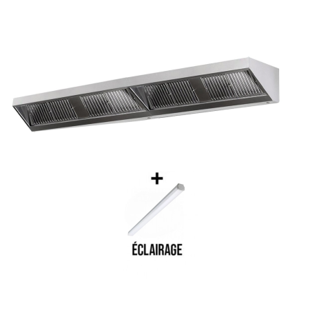 Hotte murale sans moteur 2400 x 900 x 400 mm avec éclairage, filtre et robinet de vidange PREMIUM / GOLDINOX