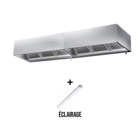 Hotte caisson sans moteur 2900 x 900 x 400 mm avec éclairage, filtre et robinet de vidange PREMIUM / GOLDINOX