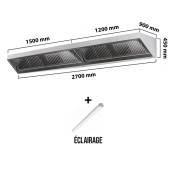 Hotte murale sans moteur 2700 x 900 x 400 mm avec éclairage, filtre et robinet de vidange PREMIUM / GOLDINOX