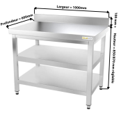 Table inox 1000 x 600 mm adossée avec 2 étagères / GOLDINOX
